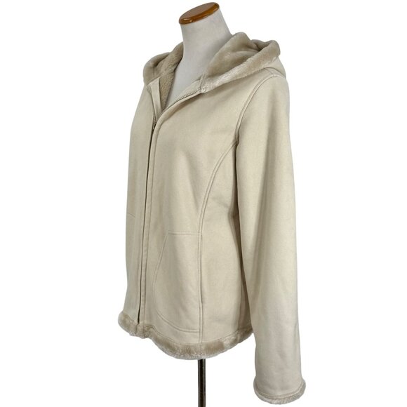 Vintage Y2K Esprit Cream Faux Suede Shearling Penny Lane Hooded Coat • Cozy Boho - Picture 7 of 16